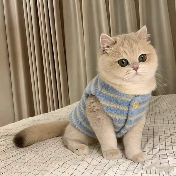 Colorblock Striped Plush Cat Waistcoat