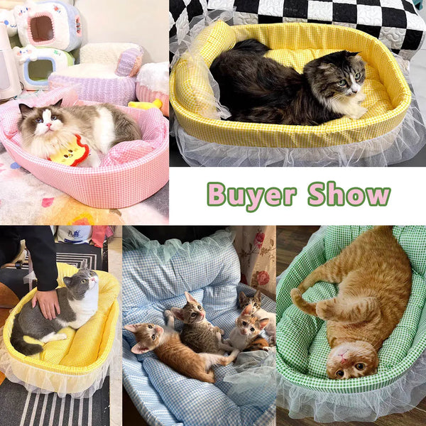 Lace Trimmed Plush Pet Sofa