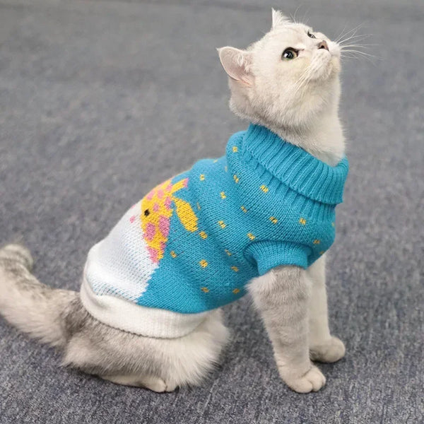 Knitted Turtleneck Cat Winter Sweater