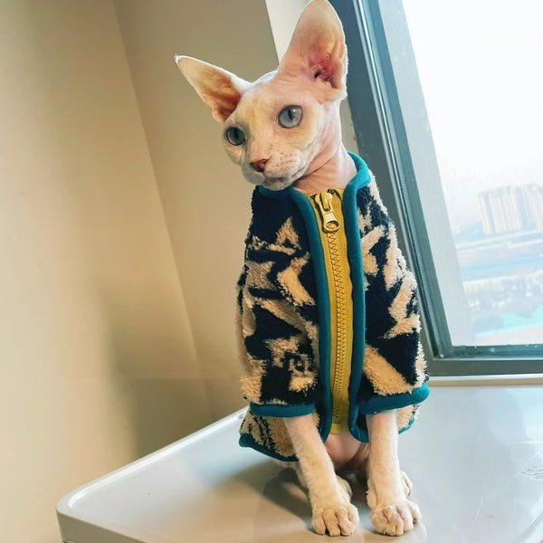Fleece Zipper Sphynx Cat Jacket