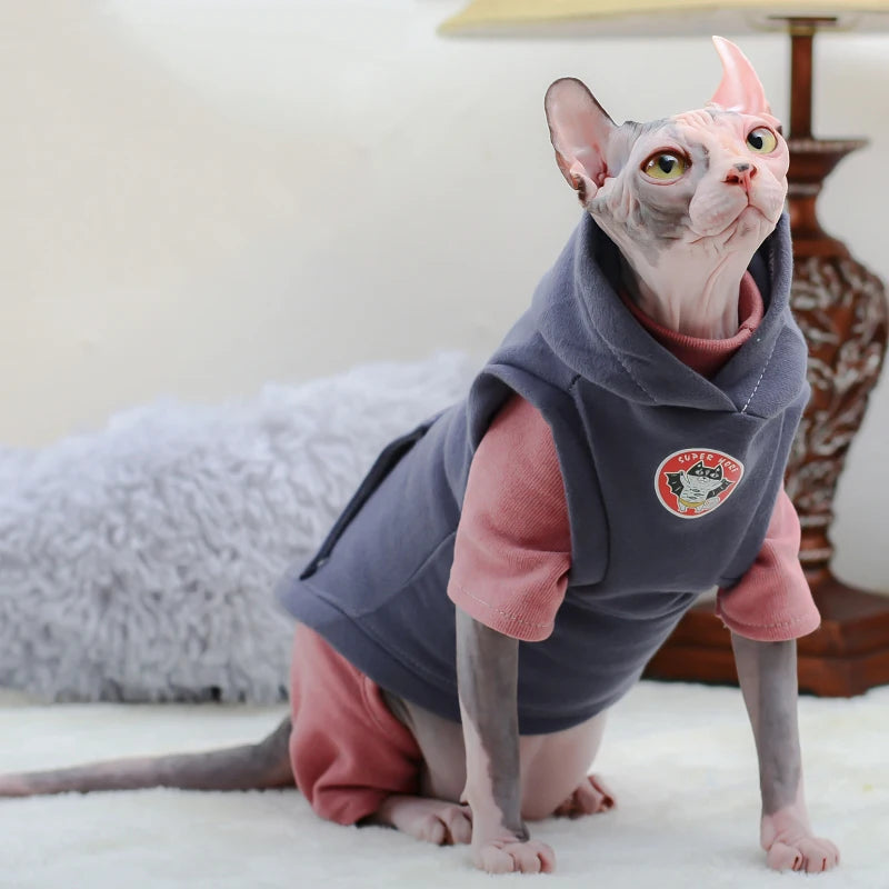 Cotton Sphynx Cat Hoodie Pajamas