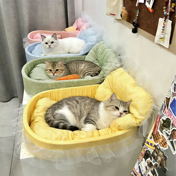 Lace Trimmed Plush Pet Sofa