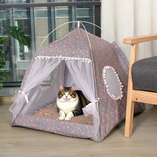 Floral Velvet Cat Tent Nest