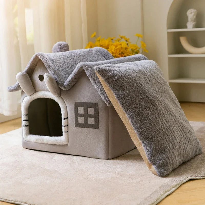 Foldable Coral Fleece Cave Bed